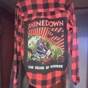 upcycled flannel shirt w/ rare SHINEDOWN back patch